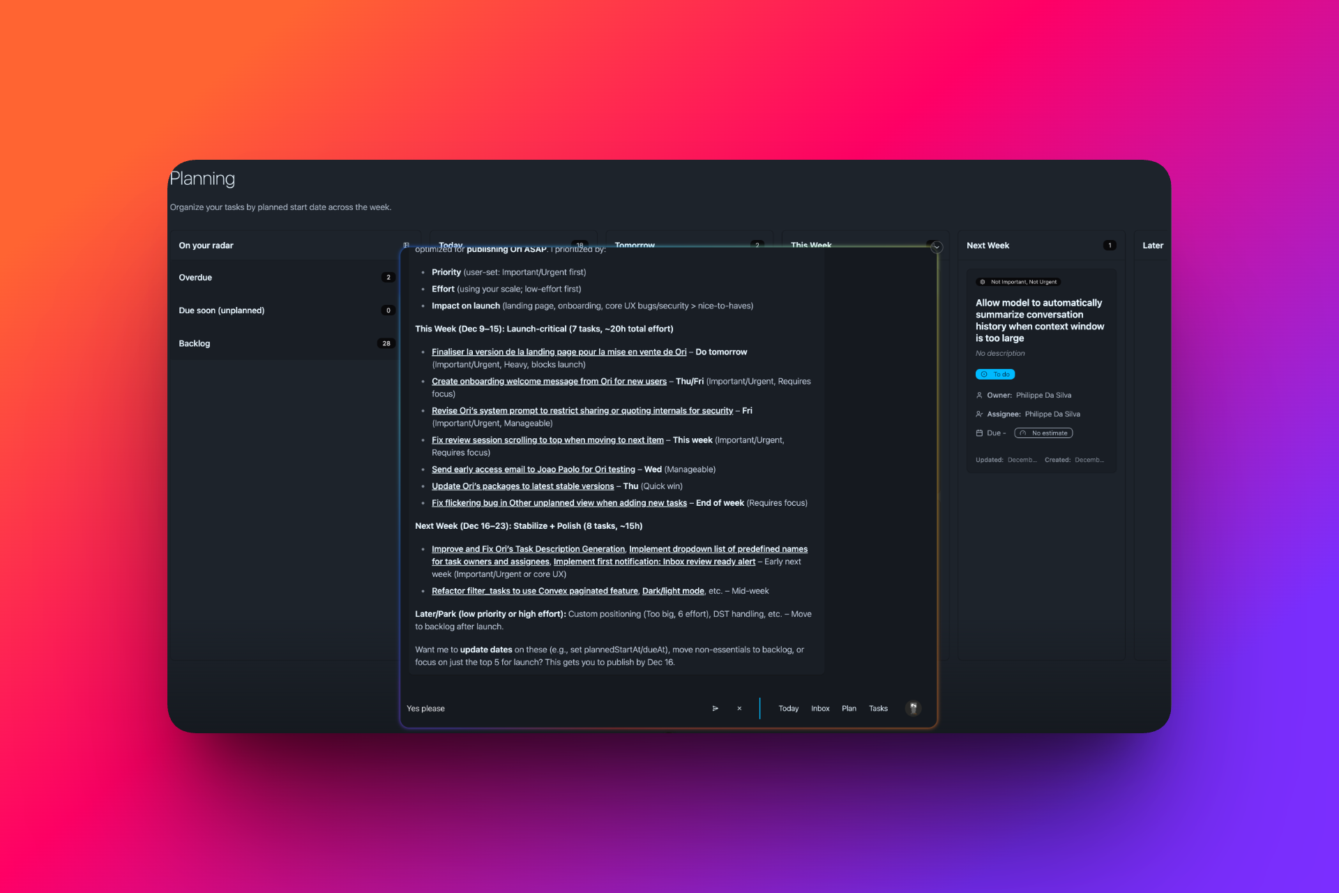 Assistant helping clarify a task