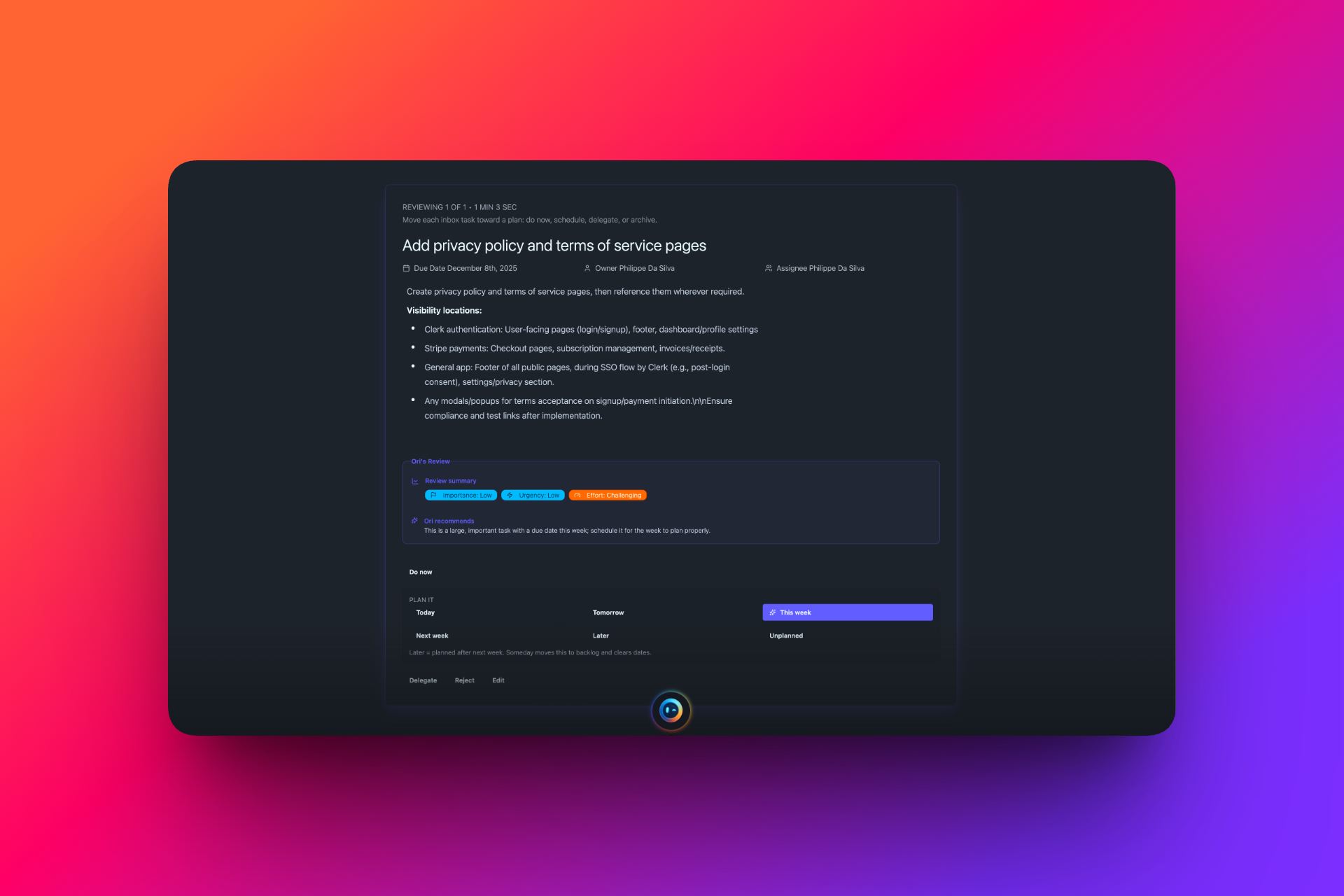 Inbox review flow with clear next actions